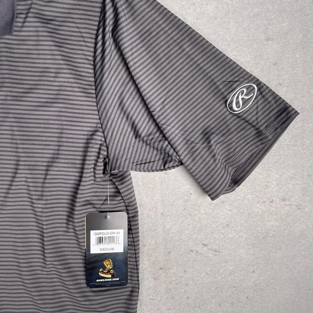 NWT Mens Rawlings Polo Short Sleeve Shirt Gold Glove Size MEDIUM Stripes Sports‎